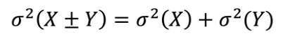 Riippumattomien satunnaismuuttujien varianssien summa (σ2 = varianssi).