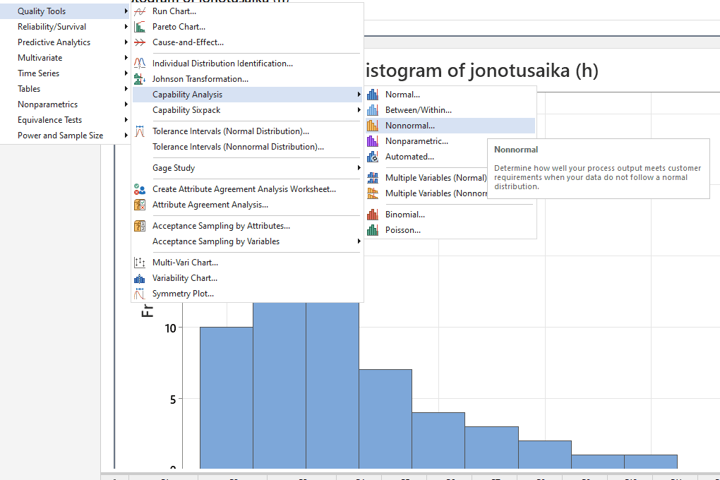 Minitab: Ei-normaalin jakauman käyttäminen Minitab 22 -valikossa.